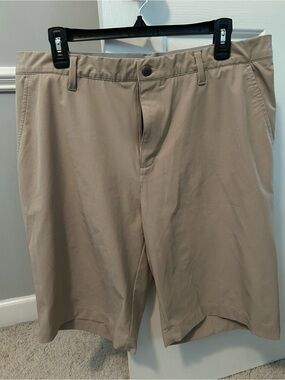adidas Men's Khaki Flat-Front Performance Shorts